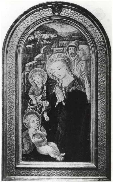 Anonimo — Domenico di Zanobi - sec. XV - Madonna in adorazione del Bambino con san Giovannino e due pastori — insieme